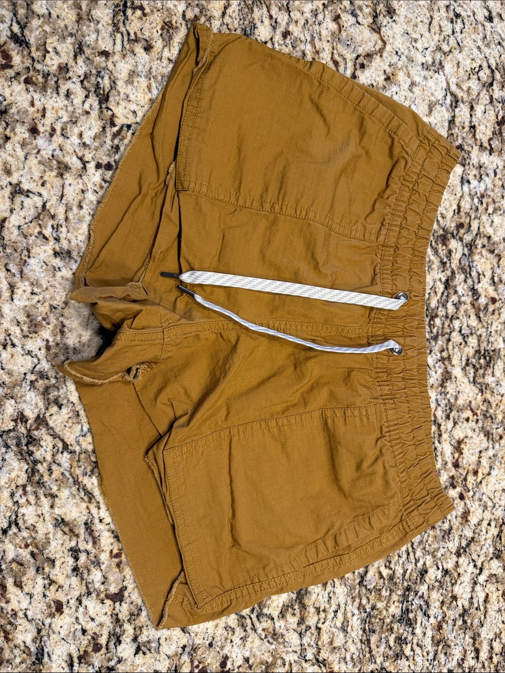 Vuori Drawstring Elastic Waist Shorts in Mustard Gold